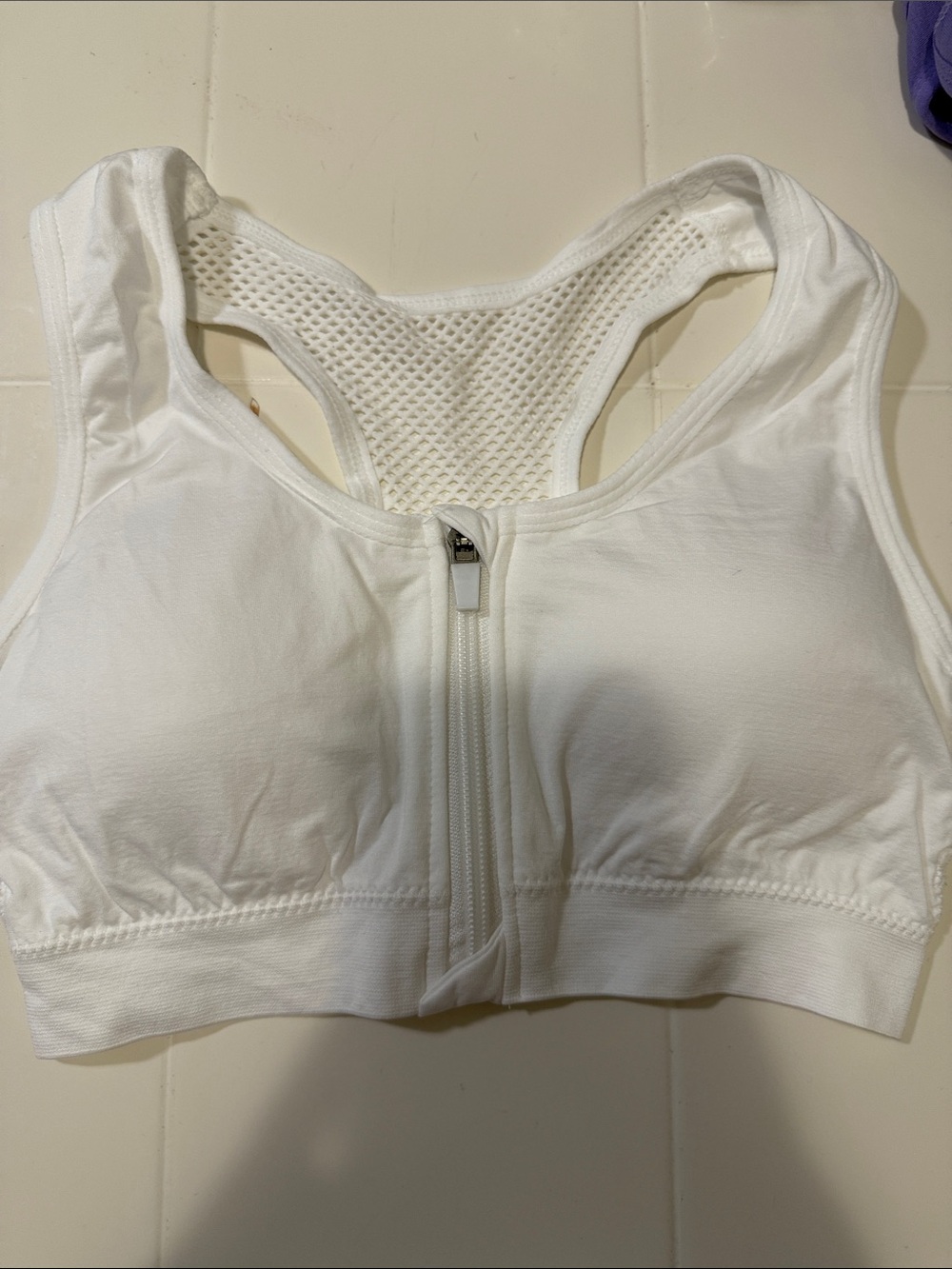 Front-Zip White Sports Bra - Unbranded